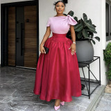 Women's Summer Fashion Chic Contrast High Waist Slim Long Dress