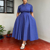Summer Plus Size Women's Short Sleeved V neck Bohemian Polk Dot Print Long Dress