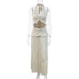 Summer Women's Fashion Sexy Halter Neck Top Low Waist Long Skirt Two piece Set