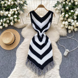 Holidays Women's Summer Color Matching Slim Irregular Tassel Dress