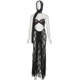 Spring Summer Women's Sexy See Through Lace Strapless Slim Slit Dress