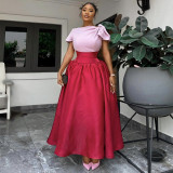 Women's Summer Fashion Chic Contrast High Waist Slim Long Dress