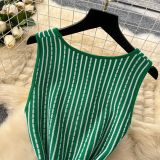 Women's Summer Square Neck Sleeveless Striped Slim Knitting Dress