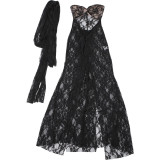 Spring Summer Women's Sexy See Through Lace Strapless Slim Slit Dress
