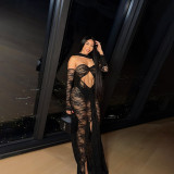 Spring Summer Women's Sexy See Through Lace Strapless Slim Slit Dress