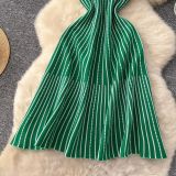 Women's Summer Square Neck Sleeveless Striped Slim Knitting Dress