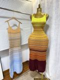 Women's Summer Strap Knitting Gradient Color Slim Bodycon Long Dress