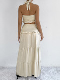 Summer Women's Fashion Sexy Halter Neck Top Low Waist Long Skirt Two piece Set