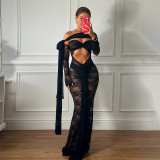 Spring Summer Women's Sexy See Through Lace Strapless Slim Slit Dress