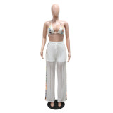 Women's Sexy See Through Hollow Three Piece Casual Beach Knitting Pants Set
