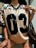 Spring Summer Contrast Print V neck Loose T shirt