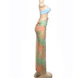 Spring Sexy Strap Patchwork Open Waist Print Contrast Color Low Back Long Dress