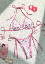 Printed Two Piece Bikini Lace Up Two Piece Swimsuit for Women
