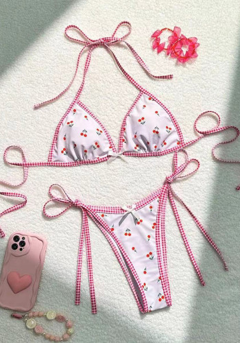 Printed Two Piece Bikini Lace Up Two Piece Swimsuit for Women