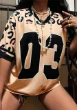 Spring Summer Contrast Print V neck Loose T shirt