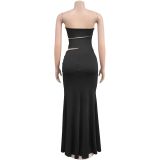 Women's Fashion Solid Color Slim Sexy Slit Long Dress