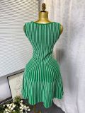 Women's Summer Square Neck Sleeveless Striped Slim Knitting Dress