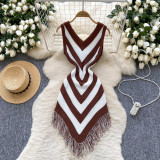 Holidays Women's Summer Color Matching Slim Irregular Tassel Dress