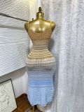 Women's Summer Strap Knitting Gradient Color Slim Bodycon Long Dress