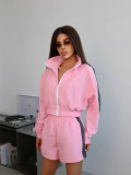 Fashion Women's Long Sleeve Zipper Sports Jacket and Shorts Two Piece Set Casual Sportswear