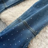 Fashion Beaded Denim summer Strapless Vest High Waist Denim Bell Bottom Trousers Two Piece Set for Women
