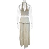 Summer Women's Fashion Sexy Halter Neck Top Low Waist Long Skirt Two piece Set