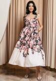 Summer Sweet Floral Strap Sleeveless A line Long Dress