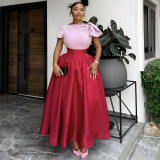 Women's Summer Fashion Chic Contrast High Waist Slim Long Dress