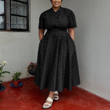 Summer Plus Size Women's Short Sleeved V neck Bohemian Polk Dot Print Long Dress