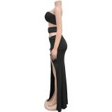 Women's Fashion Solid Color Slim Sexy Slit Long Dress