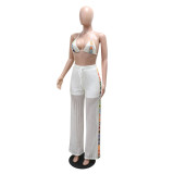 Women's Sexy See Through Hollow Three Piece Casual Beach Knitting Pants Set