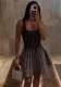 Chic Elegant Stripes Slim Waist Strap Knitting A-line Short Dress for Women