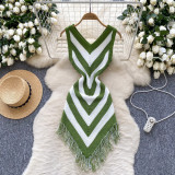 Holidays Women's Summer Color Matching Slim Irregular Tassel Dress