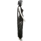 Spring Summer Women's Sexy See Through Lace Strapless Slim Slit Dress