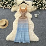 Women's Summer Strap Knitting Gradient Color Slim Bodycon Long Dress