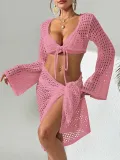 Women Summer Beach Holidays Lace-Up Long Sleeve Top