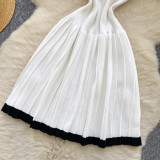 Women's Summer Sleeveless Knitting Slim Waist Contrast Color Pleated Dress