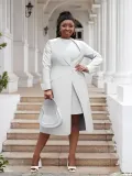 Plus Size Women Turndown Collar Blazer Dress Two Piece Set