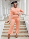 Plus Size Women Elegant Stretchy Hollow Wide Leg Jumpsuit