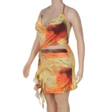 Plus Size Women Summer Sexy Backless Irregular Strap Dress
