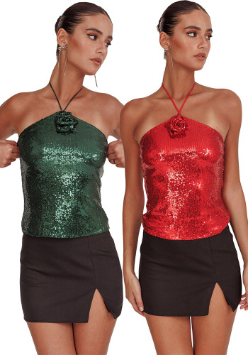 Women Summer Sexy Lace-Up Sequin Top