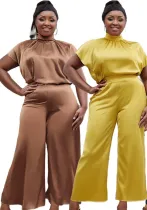 Plus Size Women Flying Sleeve Top and Wide Leg Pants Two Piece Set