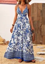 Women Elegant V Neck Cross Print Dress