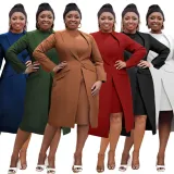 Plus Size Women Turndown Collar Blazer Dress Two Piece Set