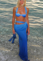Women Gradient Blue Sexy Bikini Swimsuit Three-Piece