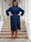 Plus Size Women Turndown Collar Blazer Dress Two Piece Set