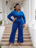 Plus Size Women Elegant Stretchy Hollow Wide Leg Jumpsuit