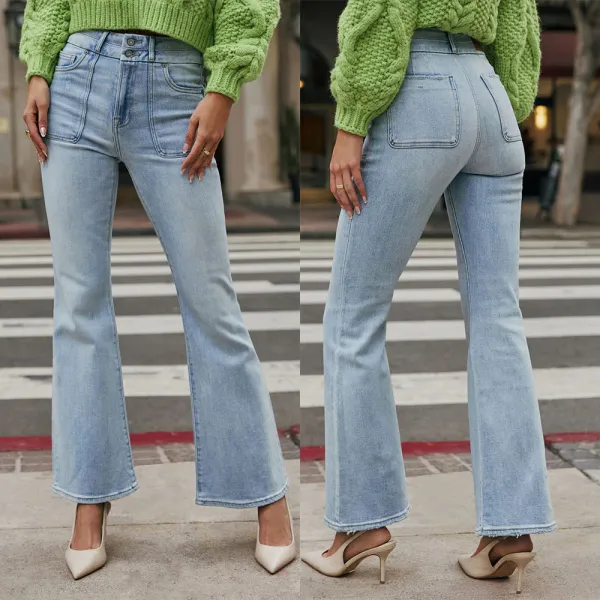 Women Casual Stretchy Denim Wide Leg Pants
