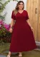 Women spring and summer holidays red v-neck chiffon short-sleeved dress