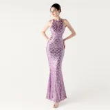 Women Halter Neck high collar hollow fishtail Bodycon fish scale sequin Formal Party evening dress